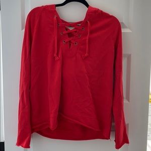 Red Lace Up Hoodie